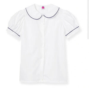 A+ White Peter Pan School Uniform Blouse Navy Blue Piping Short Sleeve S…